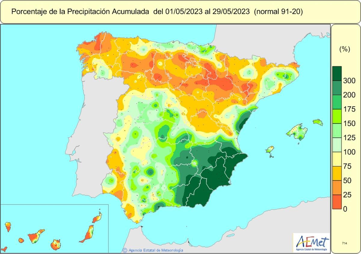 Precipitaciones medias acumuladas en mayo