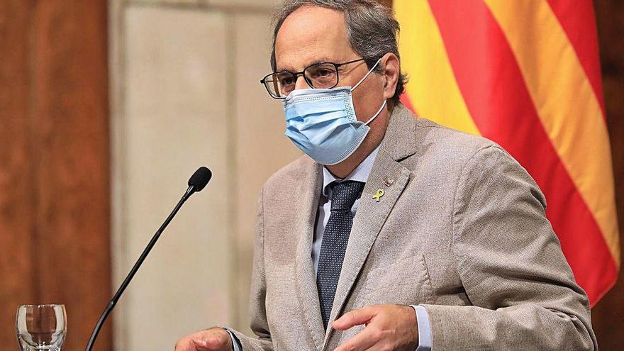 El president de la Generalitat, Quim Torra, ahir en la signatura de l&#039;acord per una Catalunya social