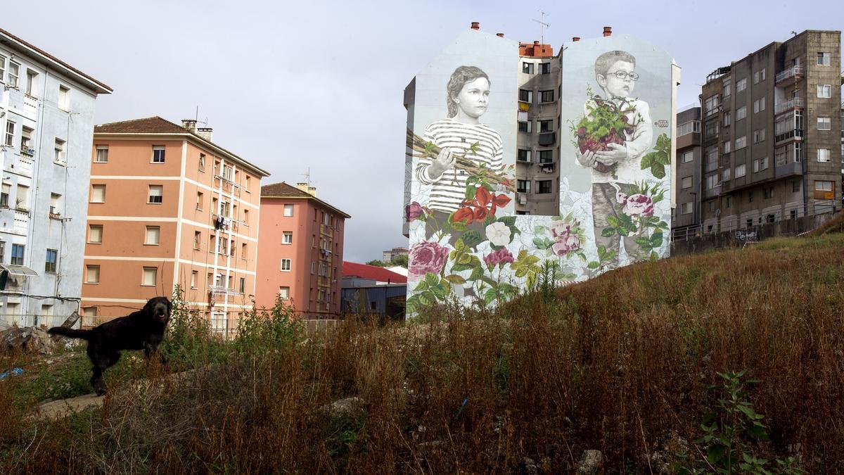 O mural nas medianeiras da rúa San Gregorio, en Vigo, que foi derrubado en 2020.