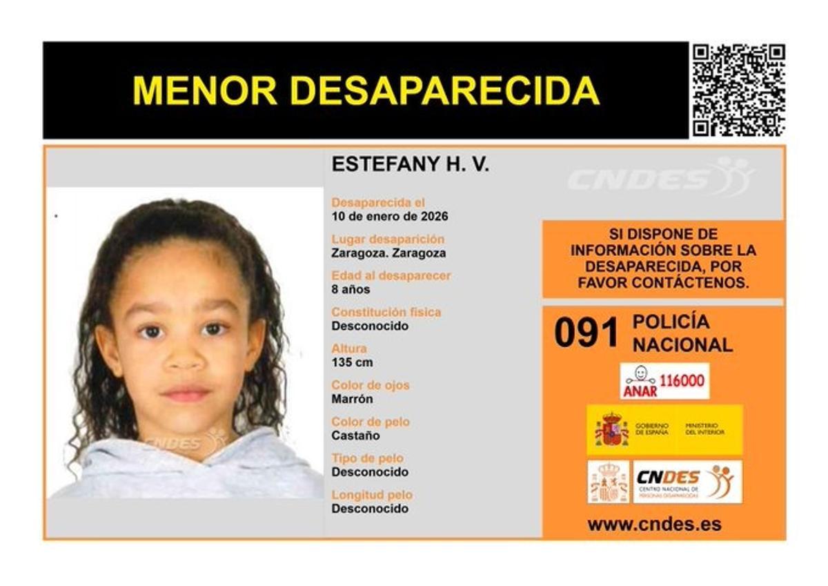 Alerta de la niña desaparecida en Zaragoza