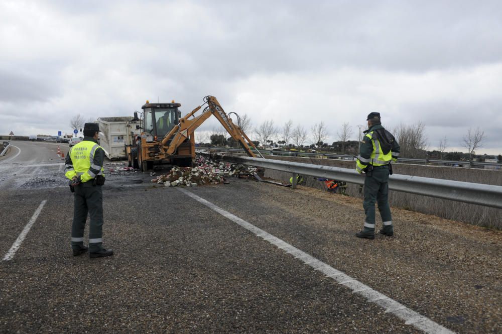 Un camión cargado de zumos arde en la autovía