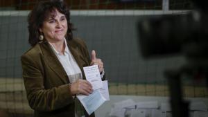 La candidata de Podemos Isabel Faraldo vota en A Coruña