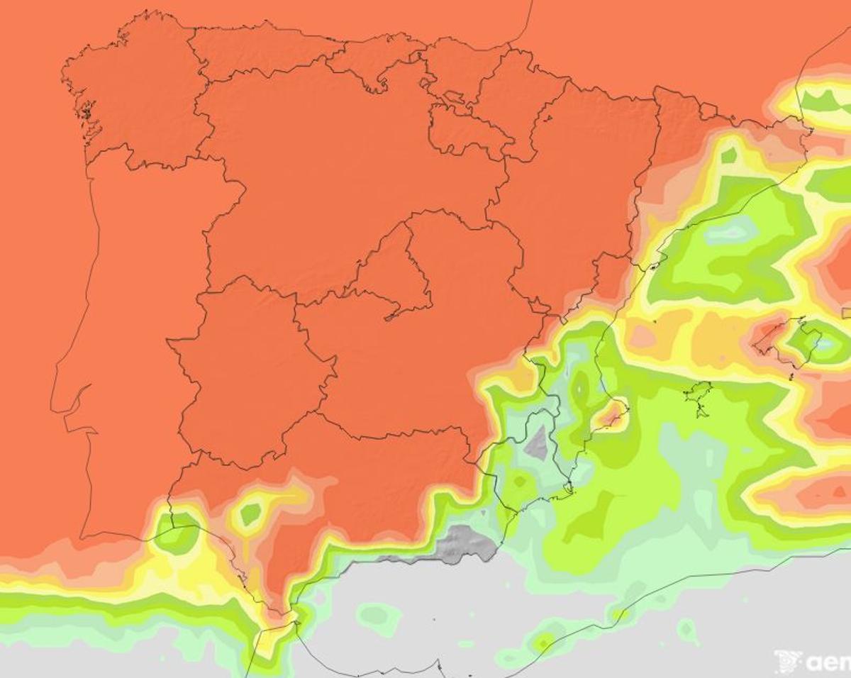 Mapa de previsión de lluvias para el lunes.