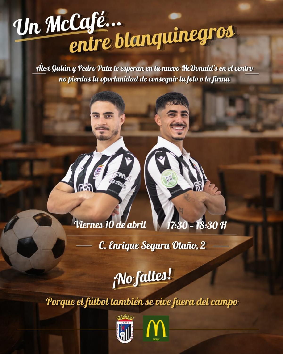 Cartel de la firma de autógrafos del CD Badajoz en el McDonald's.