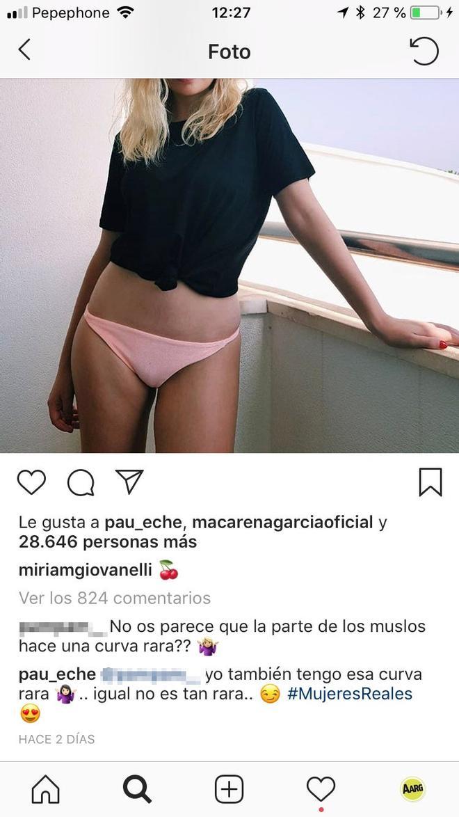 Comentario de Paula Echevarría en el Instagram de Miriam Giovanelli