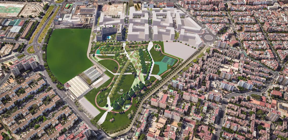 Recreación del nuevo barrio de la Cruz del Campo de Sevilla, que contará con un hotel