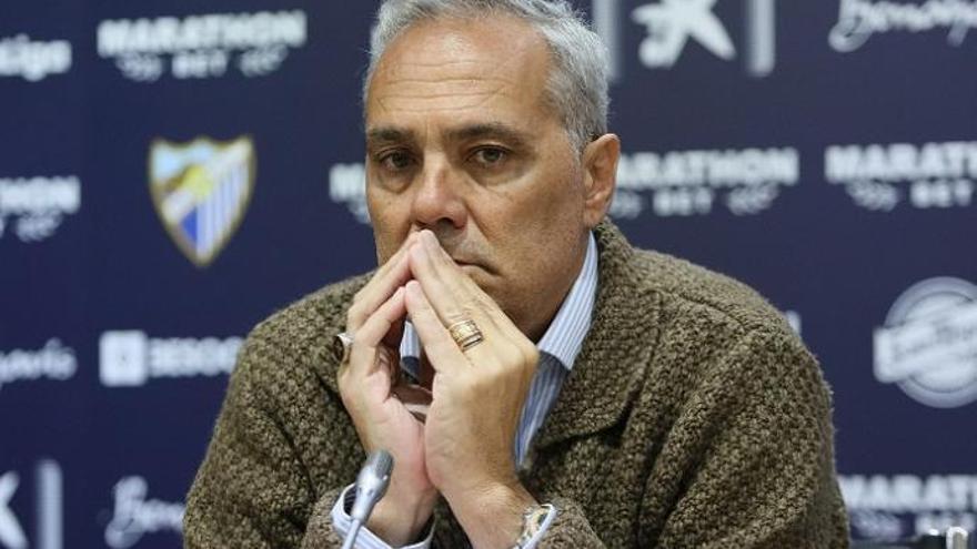 Mario Husillos, en una rueda de prensa del Málaga CF