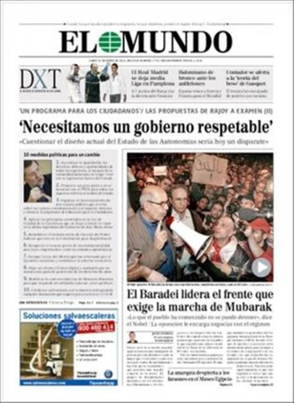 ’El Mundo’ destaca també que el Marroc convoca l’ambaixador espanyol a Rabat per una informació a TVE, que la immigració serà decisiva el 22-M en 200 localitats espanyoles i que els EUA exigeixen més reformes a José Luis Rodríguez Zapatero, segons el secretari d’Estat Tomothy Geithner.