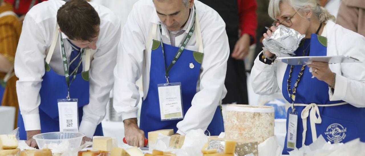 Jueces deliberando entre quesos en el World Cheese Awards de Oviedo. | Luisma Murias