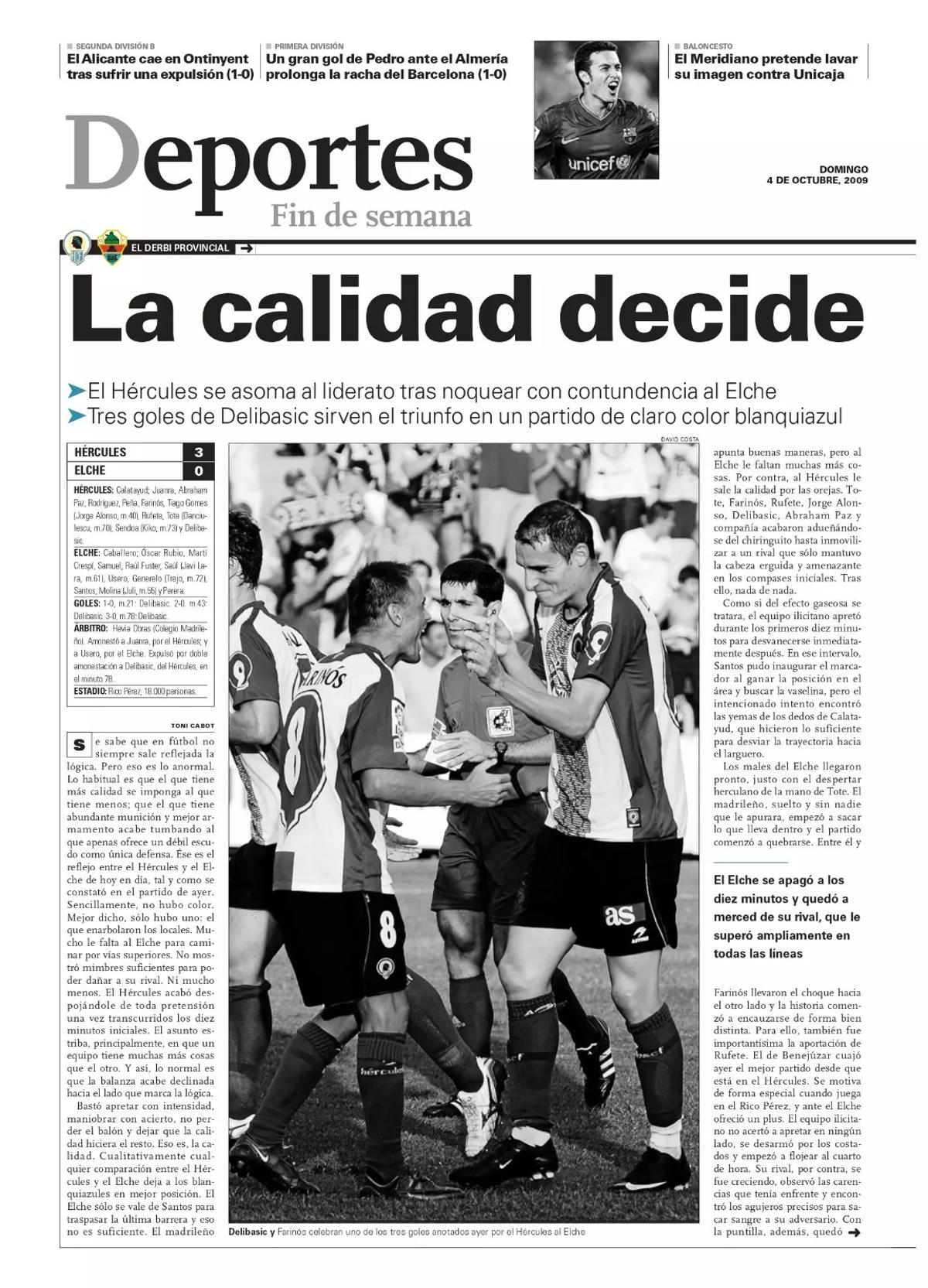 Crónica de INFORMACIÓN del Hércules-Elche resuelto con un triplete de Andrija Delibasic.
