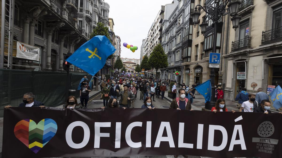 Los partidarios de la cooficialidad del asturiano se manifiestan en Oviedo