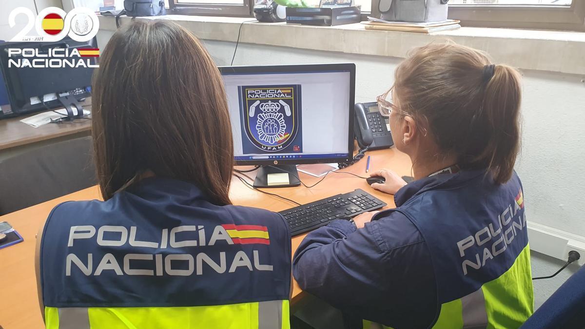 Agentes de la UFAM de la Policía Nacional ante un ordenador.