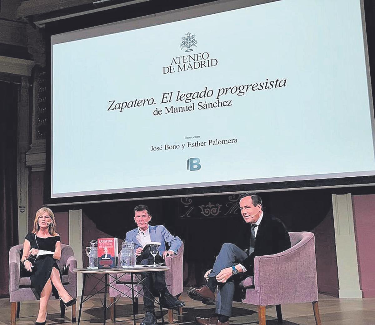 Presentación del libro con el exministro José Bono y la periodista Esther Palomera.