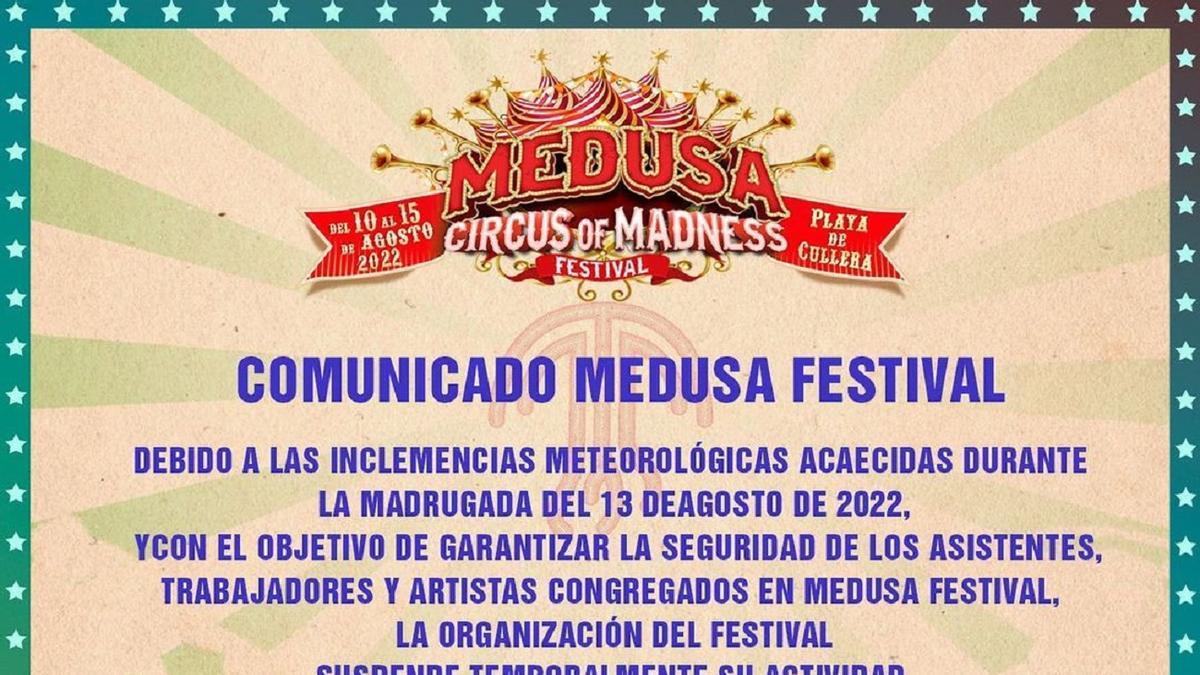 Comunicado del Medusa Festival.