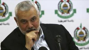 Ismail Haniyeh durante una rueda de prensa.