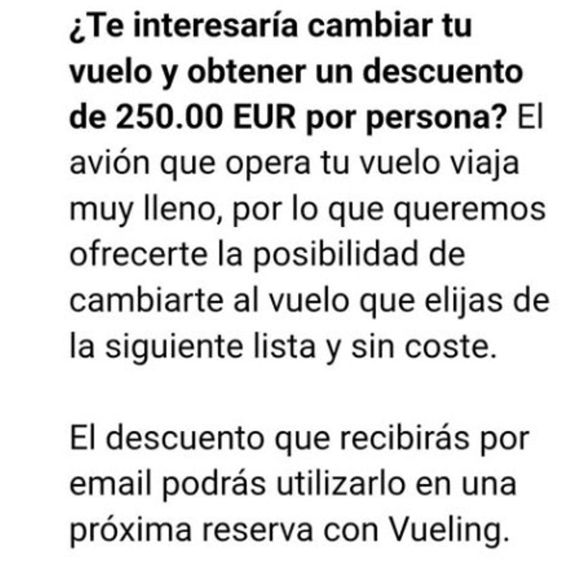 El mensaje enviado por la aerolínea