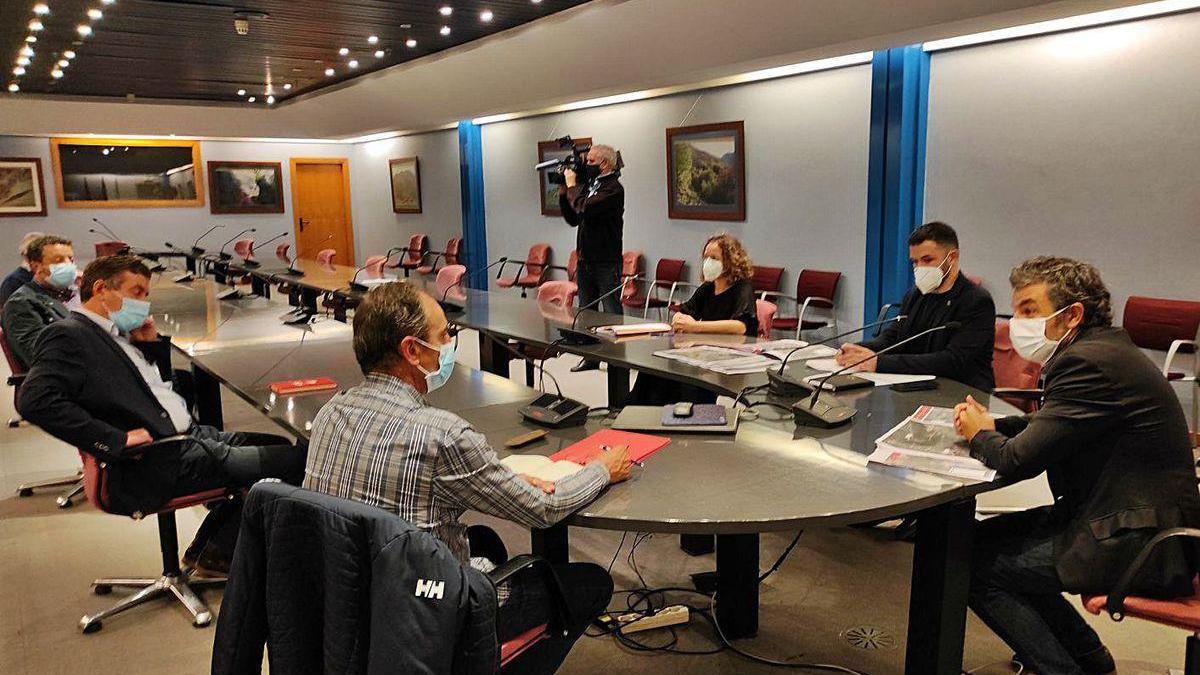 Los alcaldes del Alto Navia, ayer, reunidos en Oviedo con el Consejero.