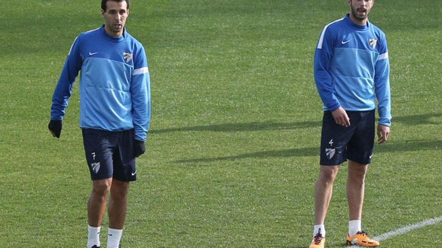 El Hamdaoui (i), durante un entrenamiento junto a Flavio (d).