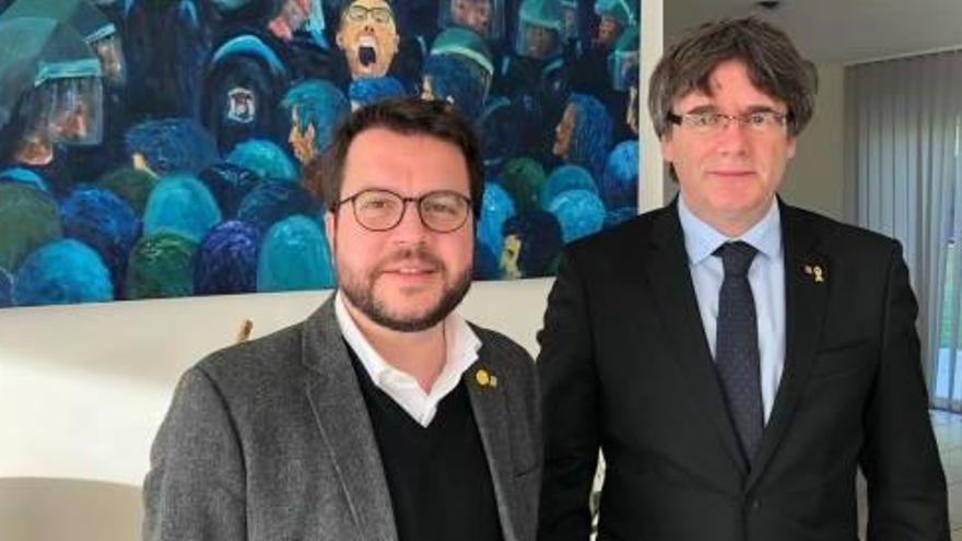 Pere Aragonès i Carles Puigdemont, ahir