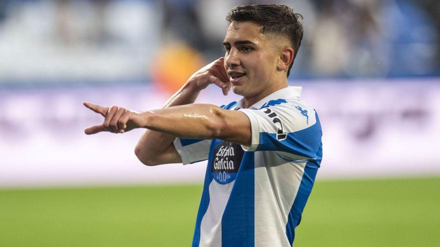 Yeremay celebra un gol ante el Albacete en Riazor esta temporada. | Casteleiro / Roller Agencia