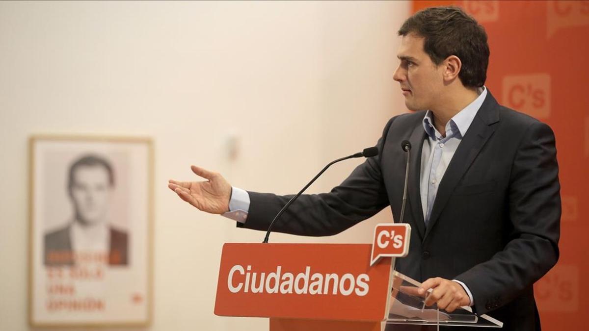 Albert Rivera, este lunes en la sede de Ciudadanos en Madrid.