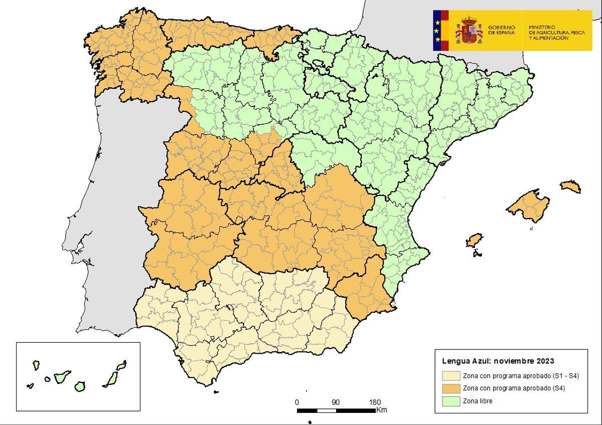 Zonas suspendidas por presencia de lengua azul en España