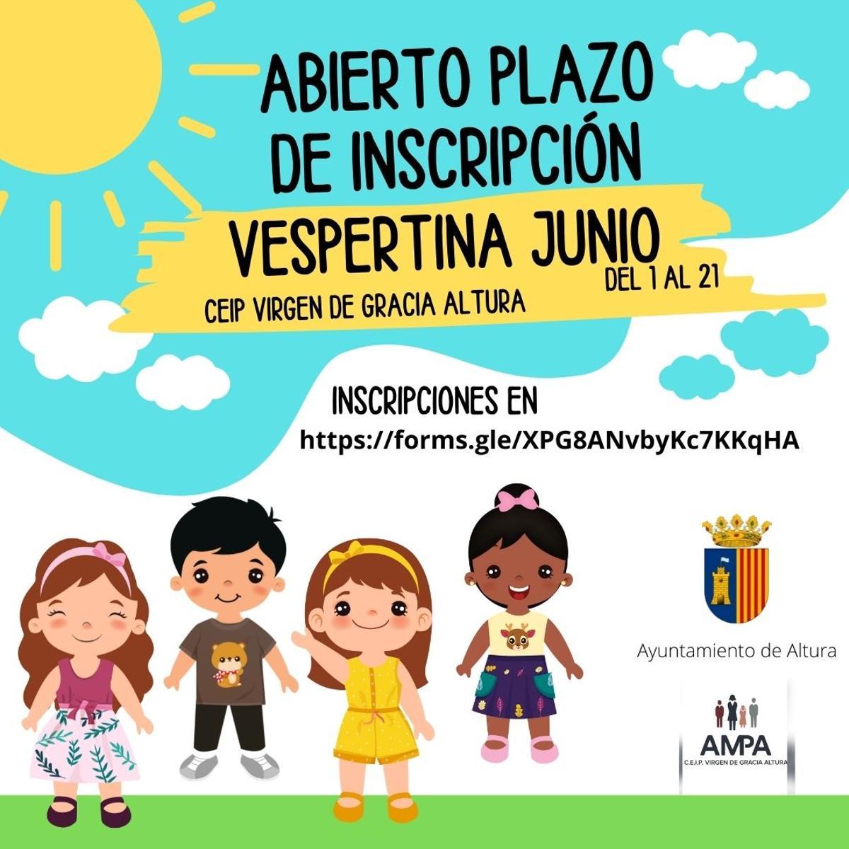 Cartel anunciador de la escuela vespertina de Altura.