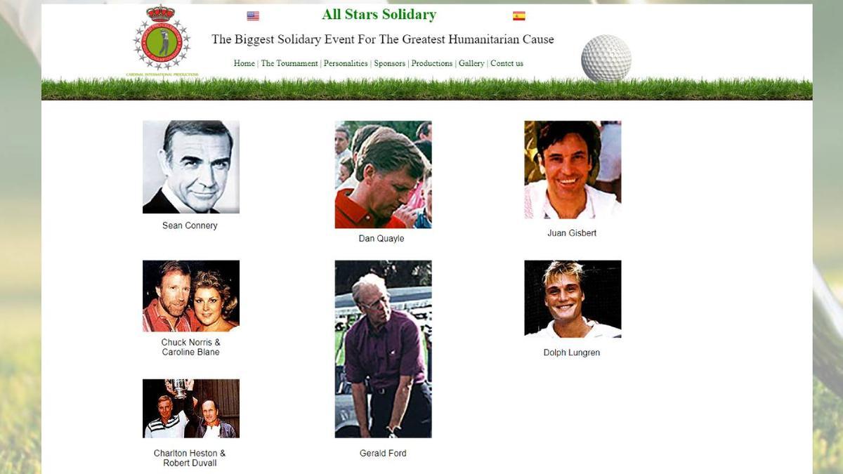 Página web creada por el sospechoso con los famosos que avalaban un supuesto torneo de golf en Mallorca.