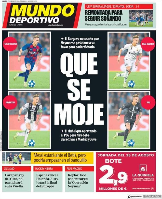 Portada de Mundo Deportivo del 23 del agosto de 2019