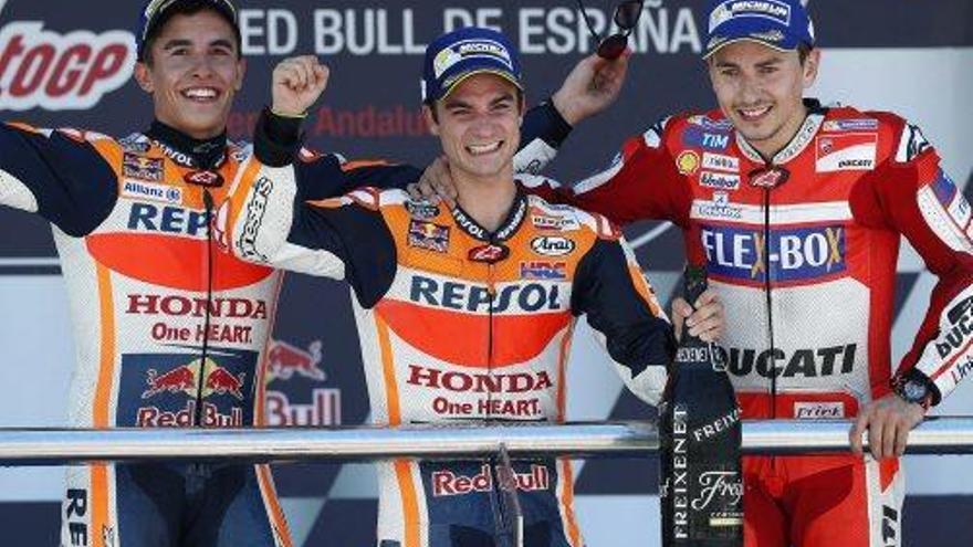 Marc Márquez, Dani Pedrosa i Jorge Lorenzo, al podi de Jerez