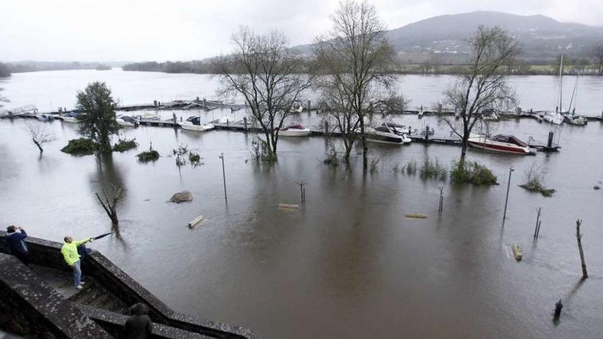 El río Miño sigue desbordado y anega las riberas