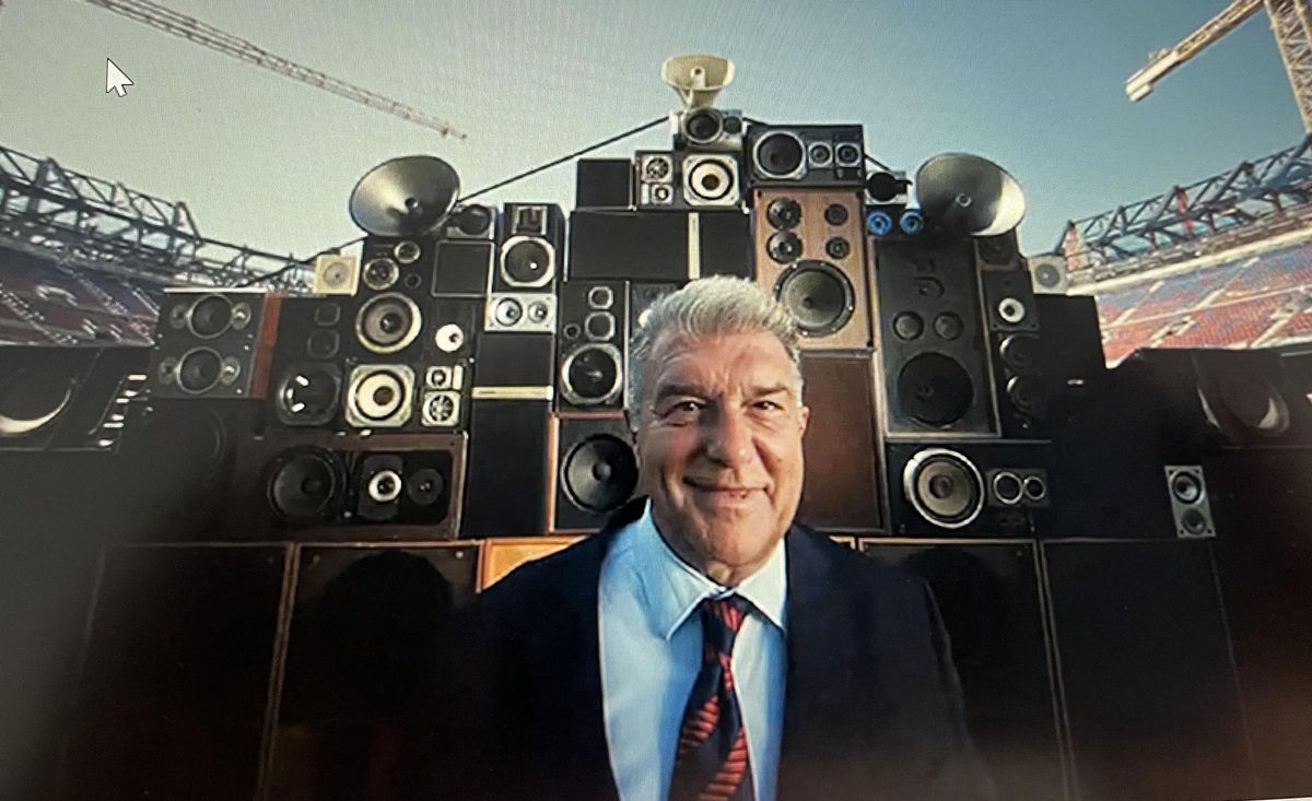 El presidente Joan Laporta, protagonista del video en el que aseguró que el traslado al Sportify Camp Nou sería el 10 de agosto.o El presidente Joan Laporta, protagonista del video en el que aseguró que el traslado al Sportify Camp Nou sería el 10 de agosto.o