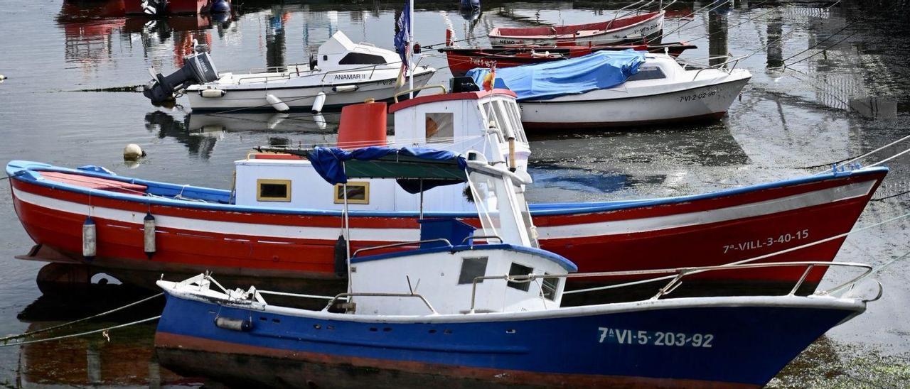 La flota de bajura amarrada ayer en el puerto de Combarro.  // RAFA VÁZQUEZ