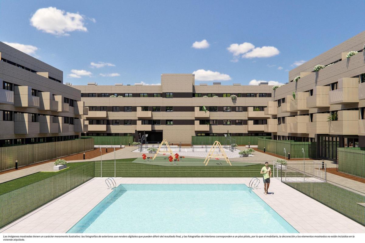Renders digitales de los exteriores de los bloques de viviendas en Pinto