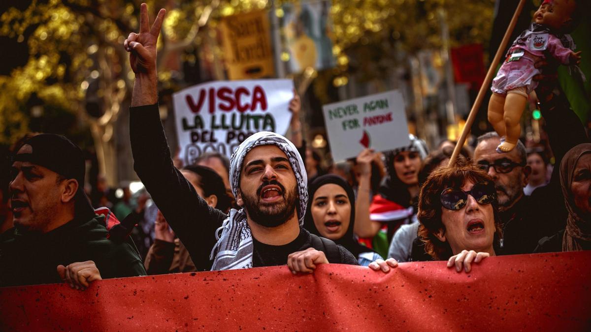 Manifestación en Barcelona en favor del pueblo palestino