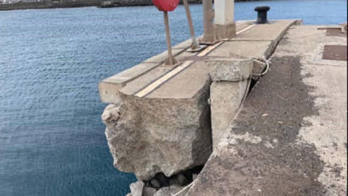 Estado del tramo dañado del Muelle Juan Sebastián Elcano del Puerto de Las Palmas