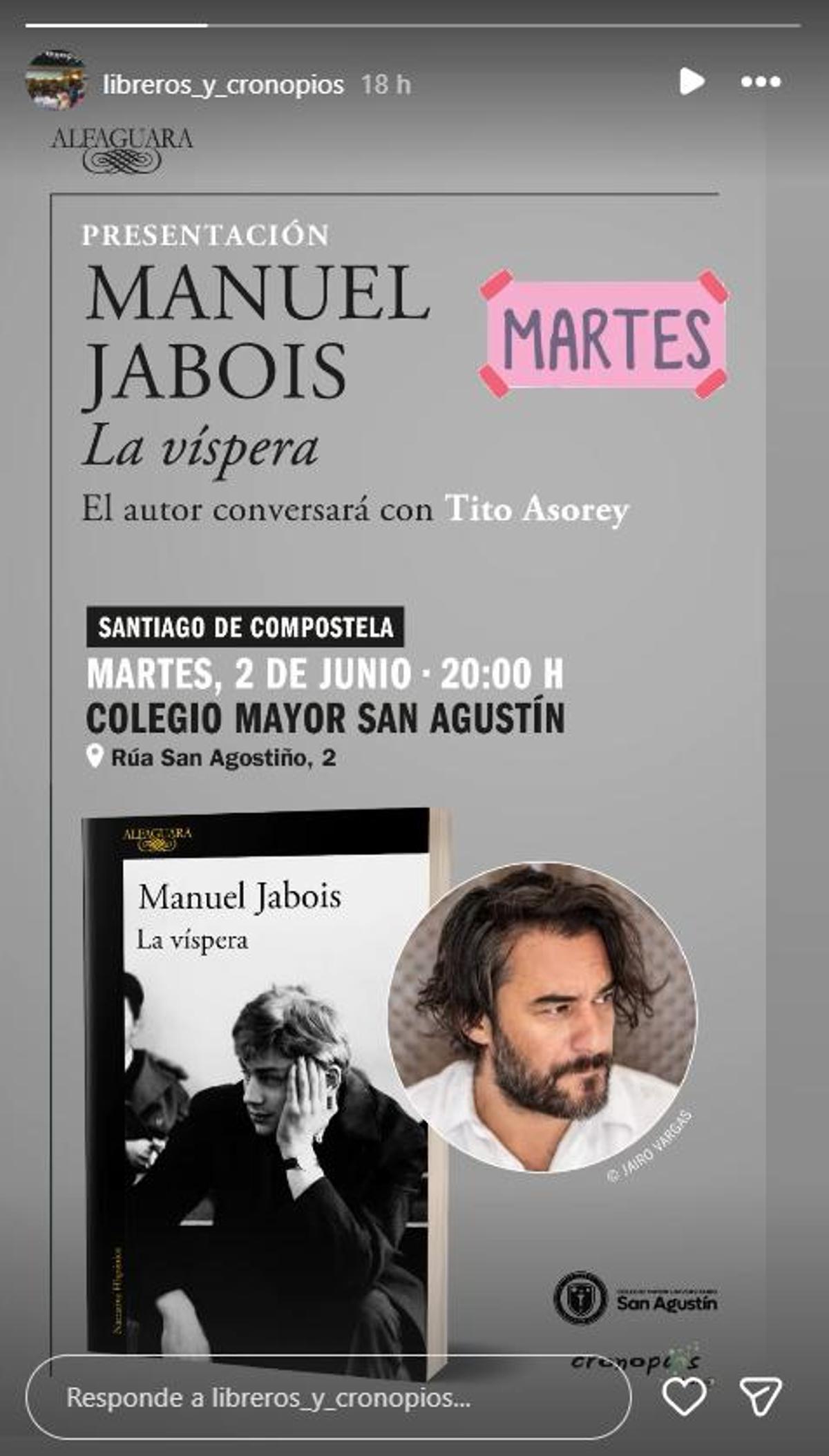 Presentación de 'La víspera' de Manuel Jabois en Santiago