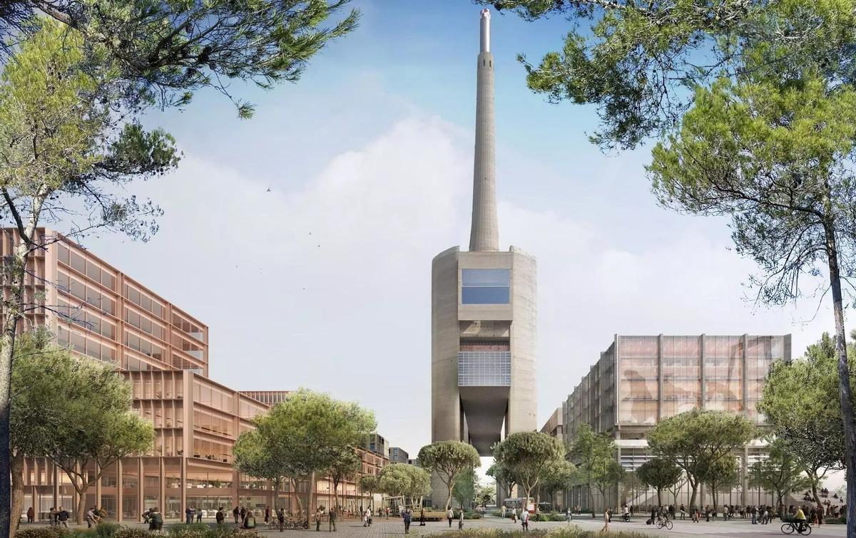 Recreació virtual del futur complex i barri de les Tres Xemeneies del Besòs, entre Sant Adrià i Badalona