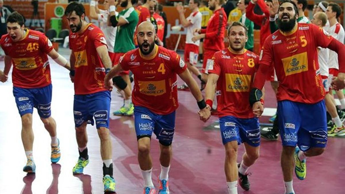 Celebración de los 'Hispanos' tras eliminar a Dinamarca en cuartos en el Mundial de Catar 2015