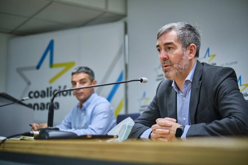 CC-PNC presenta un paquete de propuestas sanitarias para la recuperación turística de Canarias. Fernando Clavijo, Narvay Quintero y José Díaz Flores  | 01/06/2020 | Fotógrafo: Andrés Gutiérrez Taberne