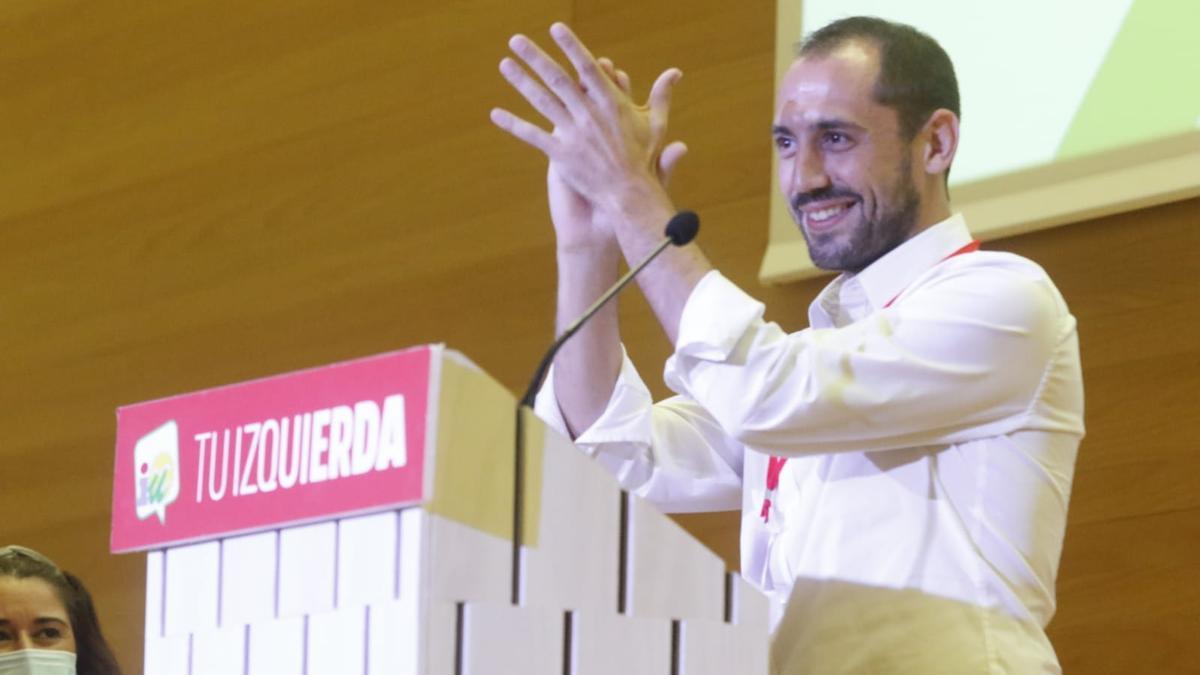 Sebastián Pérez, en el Palacio de Congresos tras su proclamación en la asamblea de IU,