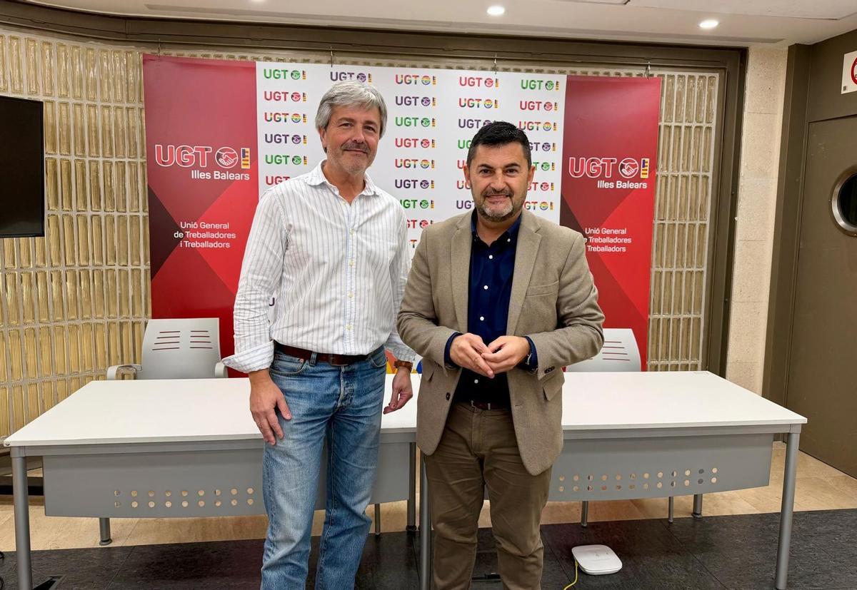 El secretario general de UGT en Baleares, Pedro Homar, y el presidente de UPTA,  Eduardo Abad.