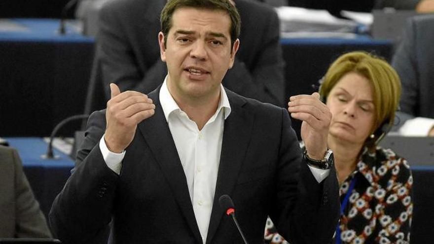 El primer ministre grec, Alexis Tsipras, ahir, en una intervenció durant el ple del Parlament Europeu