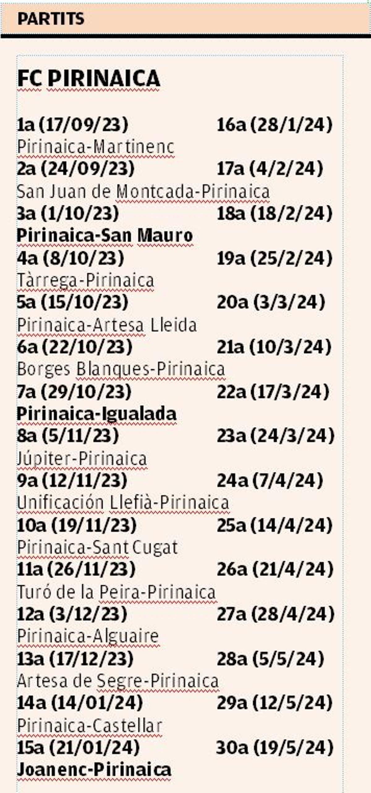 Calendari de la Pirinaica