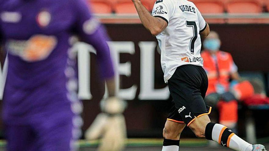 Guedes, tras marcar el primer gol del Valencia.