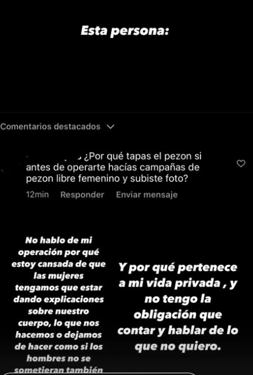 Pantallazo con comentarios de los seguidores de Lucía Rivera