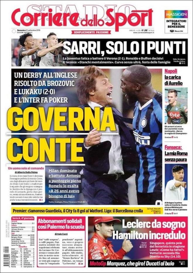 Portada del Corriere dello Sport del 22 de septiembre de 2019