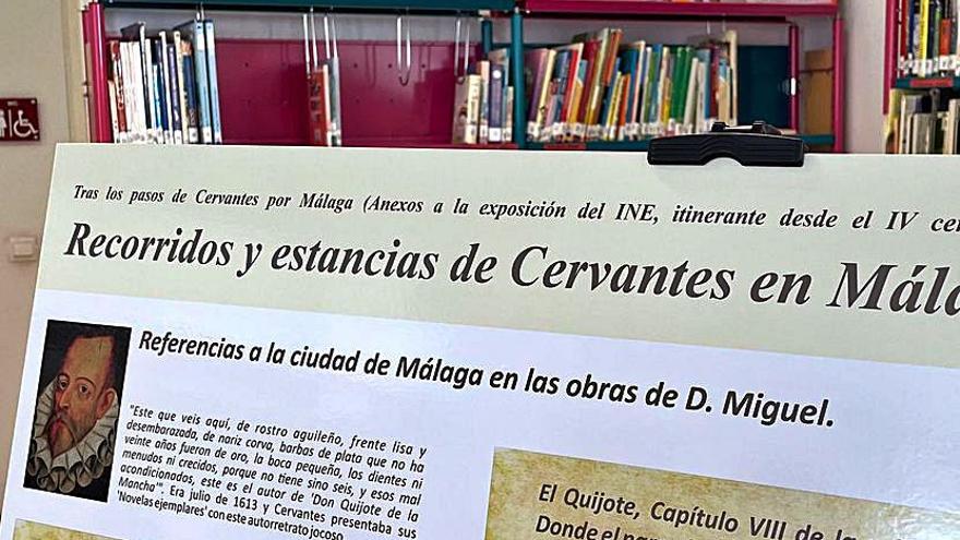 Un panel sobre Miguel de Cervantes.