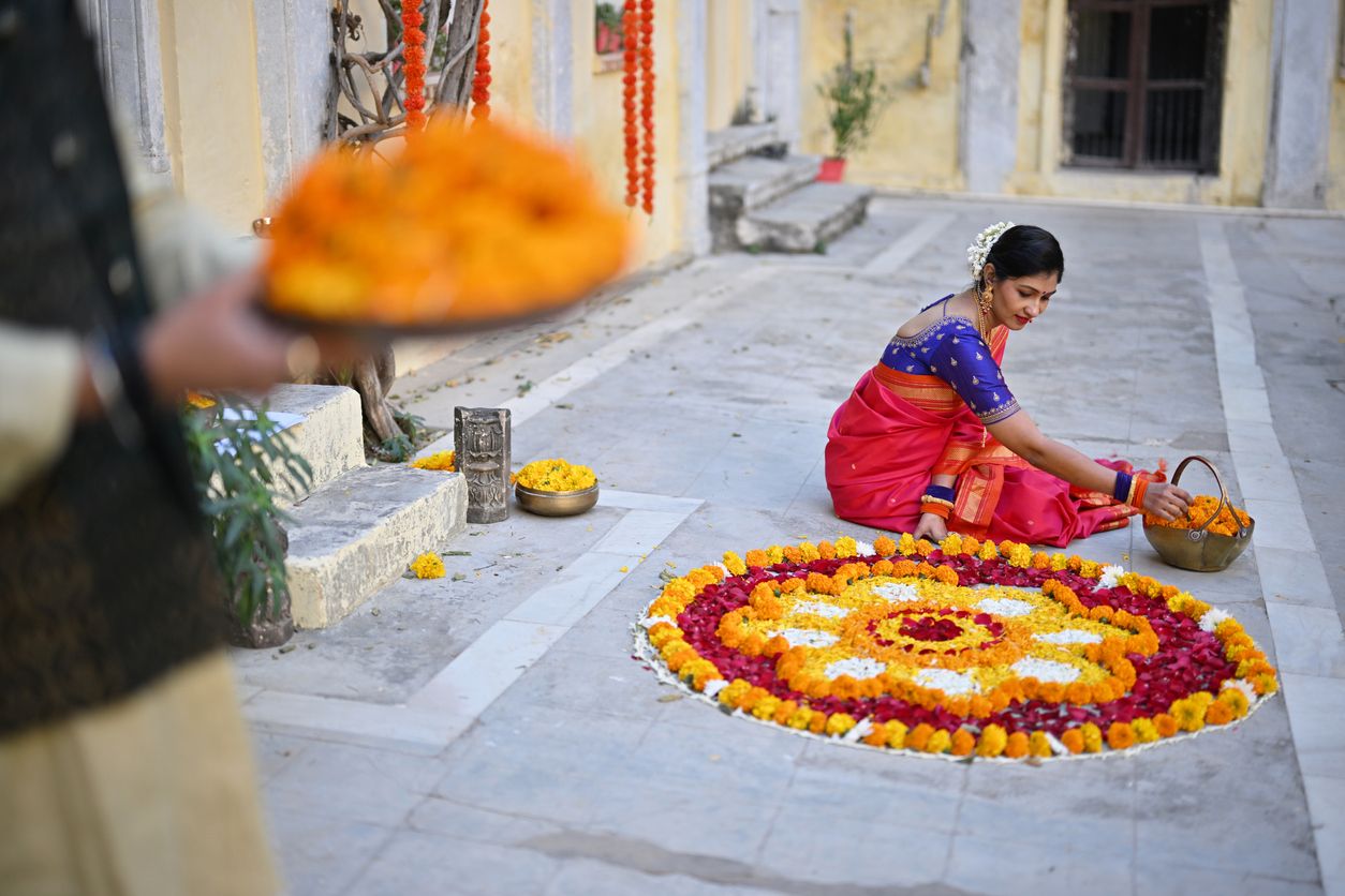 Los adornos con marigold en Diwali