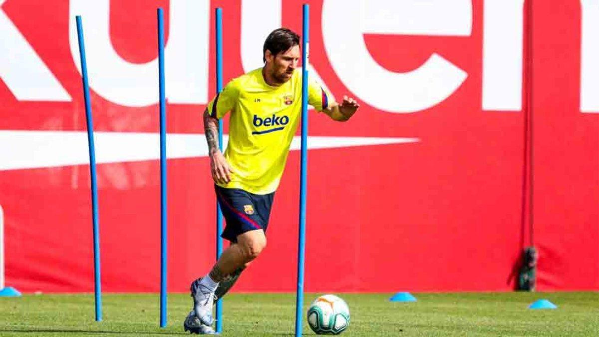 Messi, durante el entrenamiento en solitario